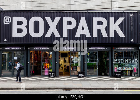 Die Boxpark Pop-Up-Shopping, Shoreditch, London, England Stockfoto
