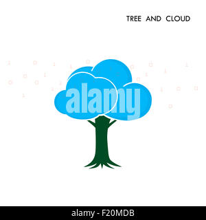 Baum-Cloud Logo-Design-Vorlage. Digitale Business-Technologie-Schriftzug. Elektronik-Chip modernen Stil. Kreative Idee Daten Stockfoto