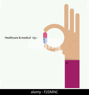 Hand und Medizin-Symbol. Symbol "medizinischen Hilfe". Health care Logo, medizinisches Logo, Krankenhaus Klinik Logo, Hand-Logo zu helfen. Stockfoto