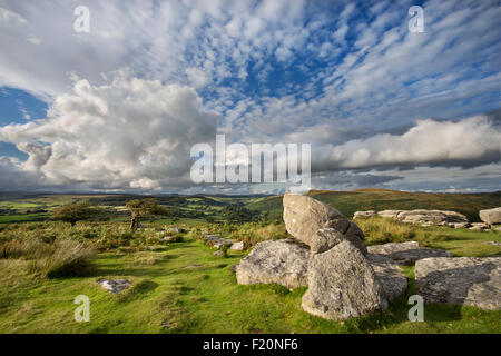 Blick vom Combestone Tor in Dartmoor Nationalpark, Großbritannien Stockfoto