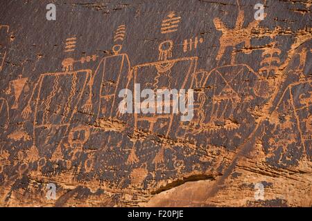 USA, Utah, Bluff, Butler Wash, Petroglyphen Stockfoto