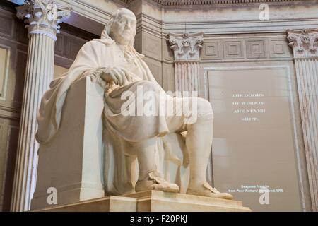 USA, Pennsylvania, Philadelphia, Franklin Institute, Benjamin Franklin National Memorial, Statue von Benjamin Franklin Stockfoto