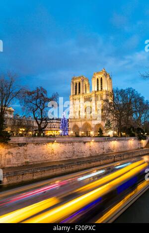 Frankreich, Paris, die Ufer der Seine, Weltkulturerbe der UNESCO, die Kathedrale Notre Dame auf der Ile De La Cite Stockfoto