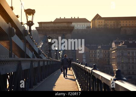 Ungarn, Budapest, Weltkulturerbe der UNESCO, Kettenbrücke, SzΘchenyi Brücke Stockfoto
