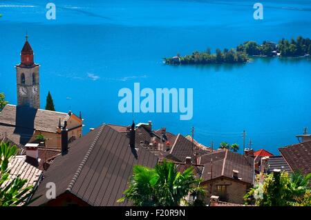 Schweiz, Lago Maggiore, Tessin, Locarno Bezirk, Dorf Ronco und Brissago-Inseln Stockfoto