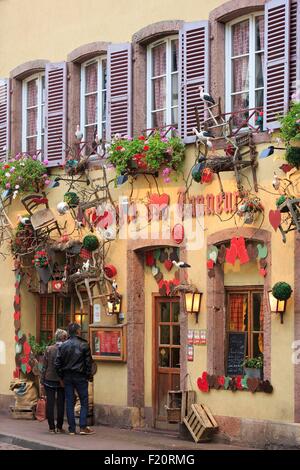 Frankreich, Haut Rhin, route des Vins d ' Alsace, Colmar, Fassade des Restaurant La Brasserie des Tanneurs, Rue des Tanneurs (Tanneurs Straße) Stockfoto