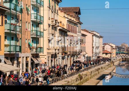 Italien, Lombardei, Mailand, Navigli, Treidelweg Naviglio Grande, Naviglio Grande Canal gebaut zwischen der 12. und 14. Jahrhundert zwischen Mailand und des Flusses Ticino Stockfoto