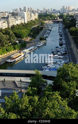 Frankreich, Paris, Port de l ' Arsenal oder Arsenal-Becken, das Hotel liegt in Paris, verbindet der Canal Saint Martin in der Seine zwischen dem Quai De La Rapee und Place De La Bastille, befand sich früher ein Frachthafen, die seit 1983 eine Marina (Luftbild) Stockfoto