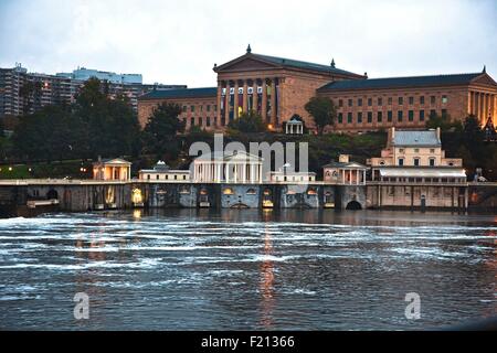 USA, Pennsylvania, Philadelphia, Kunstmuseum, Wasserwerke, Bootshaus Zeilenbereich, Schuylkill River Stockfoto