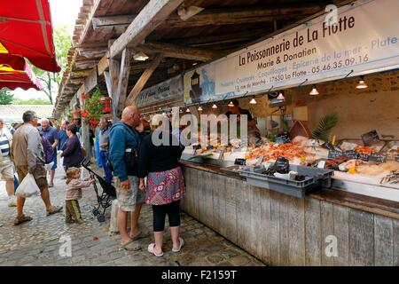 Frankreich, Charente Maritime, La Flotte En Re, Stein und Wasser Dörfer, beschriftet vermarkten Stockfoto