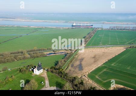 Frankreich, Eure, Saint Samson De La Roque, Phare De La Roque, Pointe De La Roque (Luftbild) Stockfoto