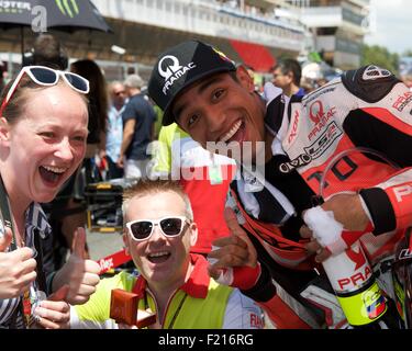 Circuit De Catalunya, Spanien 14. Juni 2015. Pramac Ducati-Fahrer Yonny Hernandez hat einen Witz Start Startplatz vor dem Gran Pre Stockfoto