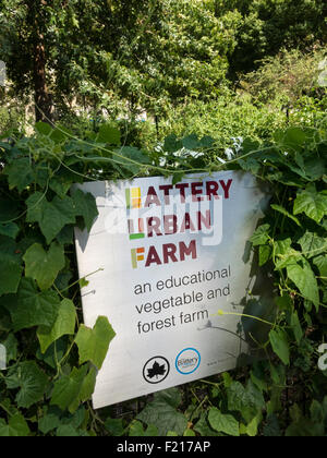 Batterie Urban Farm Zeichen, Battery Park, New York City Stockfoto