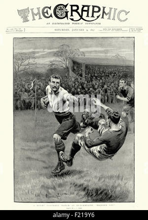 Vintage Gravur eines viktorianischen Rugby-Fußballspiels zu Blackheath. Die Grafik, 1897 Stockfoto