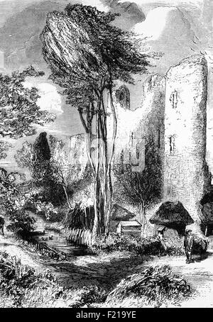 Eine 19th-Jahrhundert-Ansicht von Allington Castle, einem aus Stein gebauten Wasserschloss in Allington, in der Nähe von Maidstone, Kent. 1503 wurde hier der englische Lyriker Sir Thomas Wyatt und sein Sohn, der Rebellenführer Thomas Wyatt, 1521 geboren. Der junge Wyatt unterstützte Lady Jane Grey als Königin, verdiente aber 1554 das Schloss nach seinem erfolglosen Aufstand gegen Königin Mary. Die Verschwörer hatten ihr erstes Treffen auf dem Schloss vor dem Marsch nach London abgehalten; nach dem Zerschlagen der Rebellion wurden viele der gescheiterten Rebellen im Schloss eingesperrt und Sir Thomas hingerichtet. Stockfoto