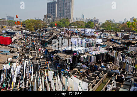 Indien, Maharashtra, Mumbai, die Open-Air-Wäsche oder Dhobi Ghat, Mahalaxmi. Stockfoto