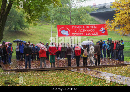 Tourismus Day.Sport Tourismus Weltwettbewerb im Park am Fluss Vitba, Vitebsk - Eröffnung der Wettkämpfe. Stockfoto