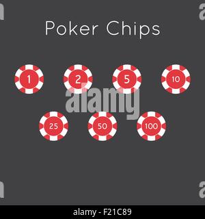 Poker chips einfach flach Stil-Icon-set Stock Vektor