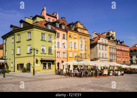 Polen, Warschau, bunten Fassaden in Plac Zamkowy oder Burgplatz. Stockfoto