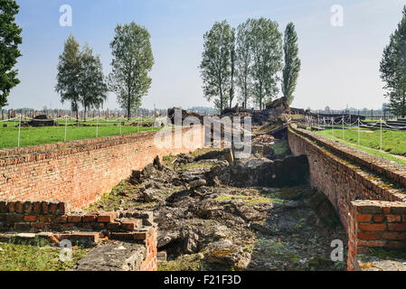Polen Auschwitz-Birkenau State Museum Birkenau KZ Ruinen der Gaskammer und Krematorium Nummer 3 durch zerstört Stockfoto