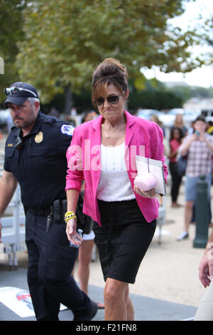 Washington DC, USA. 9. September 2015. Sarah Palin kommt bei der Rallye gegen den Iran Kernabkommen. Bildnachweis: Khamp Sykhammountry/Alamy Live-Nachrichten Stockfoto
