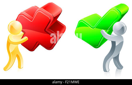 Kreuz und Menschen kreuzen, könnte ein Konzept für die Überprüfung, Abschluss Umfrage o.ä. Stockfoto