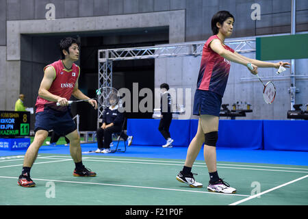 Tokyo Metropolitan Gymnasium, Tokio, Japan. 9. Sep, 2015. Kenta Kazuno & Ayane Kurihara (JPN), 9. September 2015 - Badminton: Yonex Open Japan 2015 Mix Doppel 1. Runde am Tokyo Metropolitan Gymnasium, Tokio, Japan. Bildnachweis: AFLO SPORT/Alamy Live-Nachrichten Stockfoto