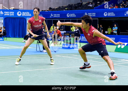 Tokyo Metropolitan Gymnasium, Tokio, Japan. 9. Sep, 2015. Akira Koga & Koharu Yonemoto (JPN), 9. September 2015 - Badminton: Yonex Open Japan 2015 Mix Doppel 1. Runde am Tokyo Metropolitan Gymnasium, Tokio, Japan. Bildnachweis: AFLO SPORT/Alamy Live-Nachrichten Stockfoto