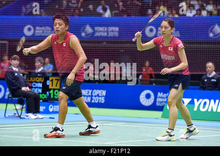 Tokyo Metropolitan Gymnasium, Tokio, Japan. 9. Sep, 2015. Akira Koga & Koharu Yonemoto (JPN), 9. September 2015 - Badminton: Yonex Open Japan 2015 Mix Doppel 1. Runde am Tokyo Metropolitan Gymnasium, Tokio, Japan. Bildnachweis: AFLO SPORT/Alamy Live-Nachrichten Stockfoto