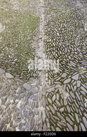 Alten gepflasterten Boden, Detail eines Landes in der Stadt Stockfoto