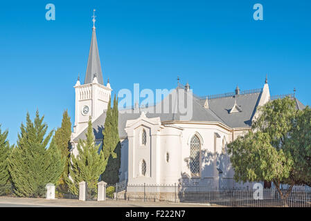 Das historische Gebäude von der Dutch Reformed Church in Calvinia, einer kleinen Stadt in der Region Hantam Karoo in Südafrika, wurde Stockfoto