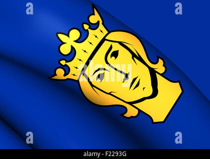 3D Flagge von Stockholm, Schweden. Hautnah. Stockfoto