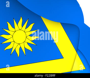 3D Flagge von Vaclavovice, Tschechische Republik. Hautnah. Stockfoto