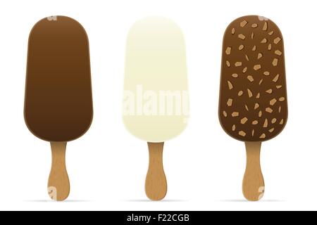 Eis mit Schokoladenglasur auf Stick-Vektor-Illustration isoliert auf weißem Hintergrund Stock Vektor
