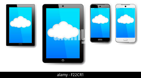 Tablet, Computer, Telefon, Handy, Smart, Mobile, Cloud-Anbindung Stockfoto