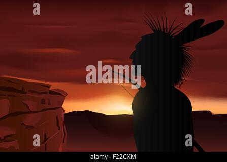 Vektor einheimischen indischen Silhouette auf Sonnenuntergang Hintergrund, Eps10 Vector, Verlaufsgitter und Transparenz verwendet Stock Vektor