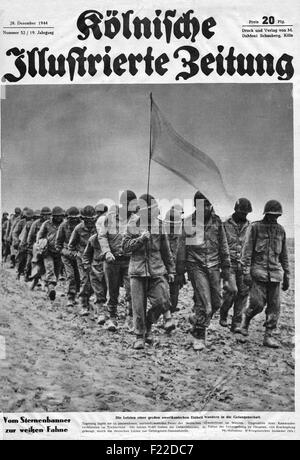 1944 Kolnischer Illustrierte Zeitung Titelseite zeigt amerikanische Kriegsgefangene während der Ardennenoffensive Stockfoto