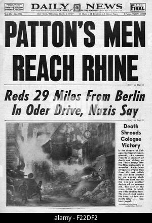 1945 erreicht daily News (New York) Titelseite berichtet General Patton am Rhein Stockfoto