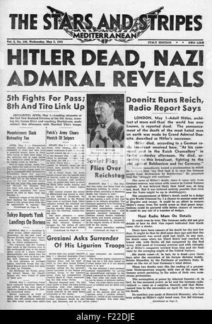 1945 Stars And Stripes Titelseite der Tod von Adolf Hitler Stockfoto