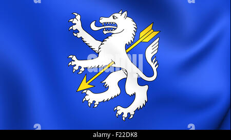 Flagge von Wolfenschiessen, Schweiz. Hautnah. Stockfoto