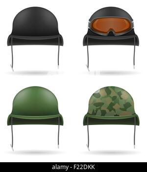 Set Symbole militärische Helme Vektor-Illustration isoliert auf weißem Hintergrund Stock Vektor
