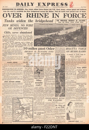 1945 daily Express Titelseite berichtet uns Armee überqueren den Rhein Stockfoto