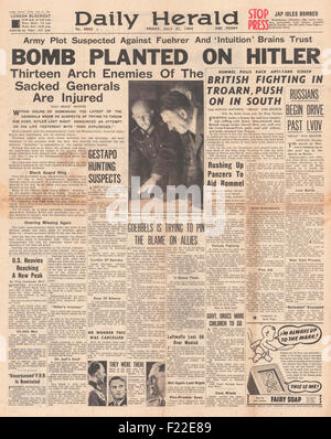 1944 daily Herald Titelseite Berichterstattung Attentat auf Adolf Hitler Stockfoto