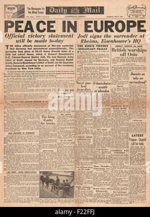 1945 Tagespost Titelseite Berichtstag VE Stockfoto