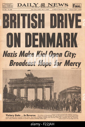 1945 daily News (New York) Titelseite Berichterstattung britische Armee fahren in Dänemark, mehr deutsche Truppen Kapitulation und Briten achte Armee besetzen den Hafen von Triest Stockfoto