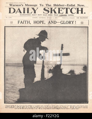 1915 Daily Sketch EIN britischer Soldat steht über dem Grab Eines gefallenen Kameraden Stockfoto