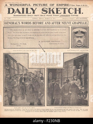 1915 Daily Sketch General Henry Rawlinson und Kampf um Neuve Chapelle Stockfoto