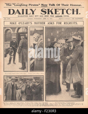 1915 Daily Sketch VC Michael O'Leary's Eltern rufen New an Rekruten Stockfoto