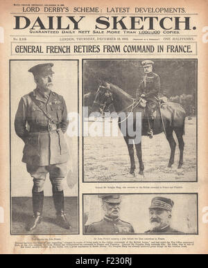 1915 Daily Sketch General Sir John French scheidet aus dem Kommando aus Stockfoto