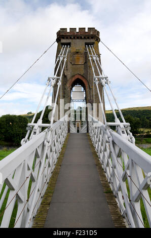 Freiheitsbrücke, Suspension Brücke über dem Fluss Tweed auf den Southern Uplands Way, Melrose, Scottish Borders, Schottland, U.K Stockfoto